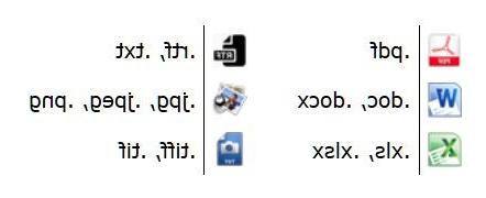 Acceptable file formats are .pdf, .doc, .docx, .xls, .xlsx, .rtf, .txt, .jpg, .jpeg, .png, .tiff, .tif