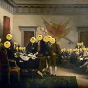 John Trumbull's painting of the Declaration of Independence with emoticons on every person's face